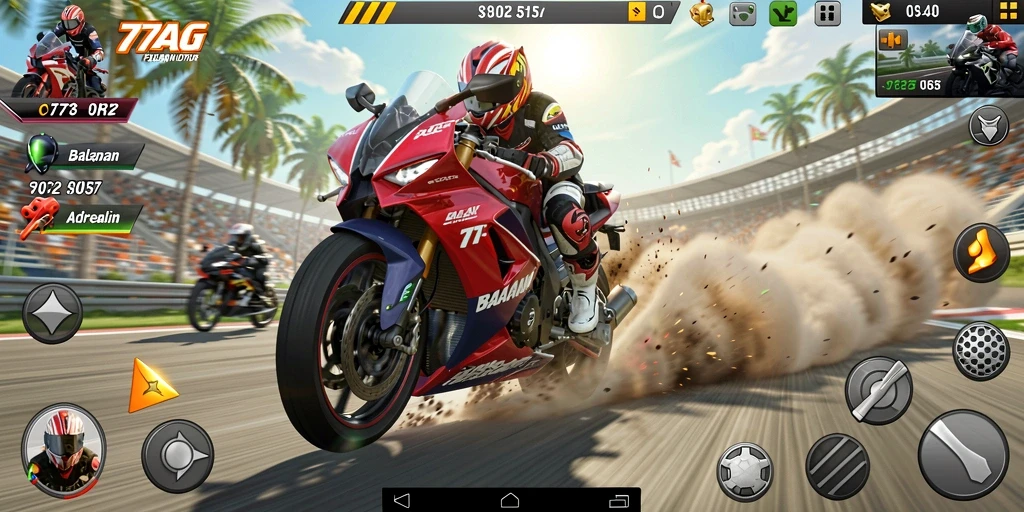Gameplay balapan motor yang menarik dan mendebarkan.
