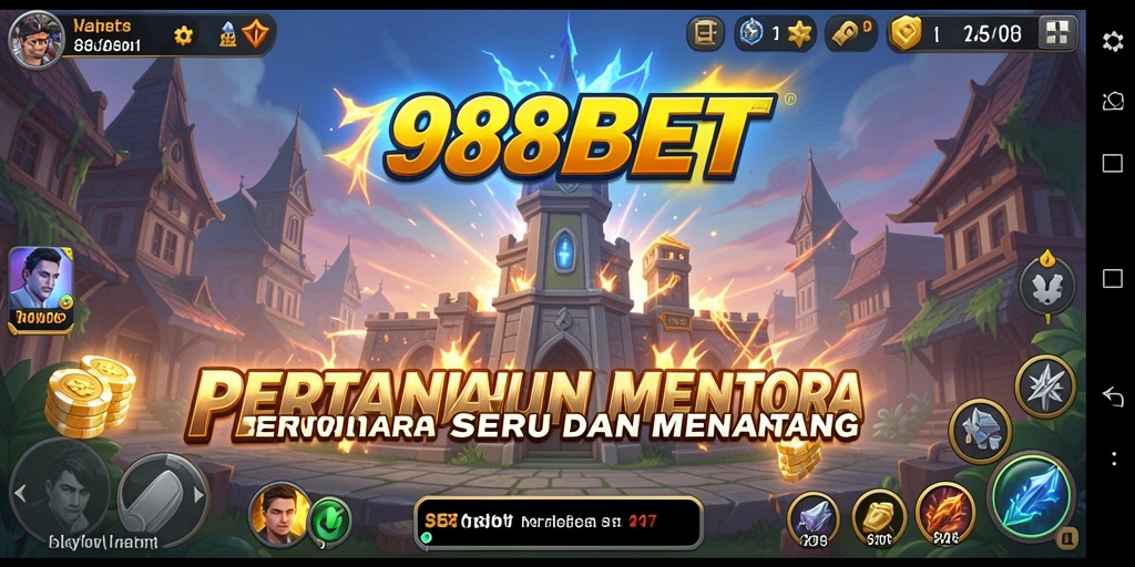 Screenshot gameplay 988BET dengan tampilan menara dan musuh.