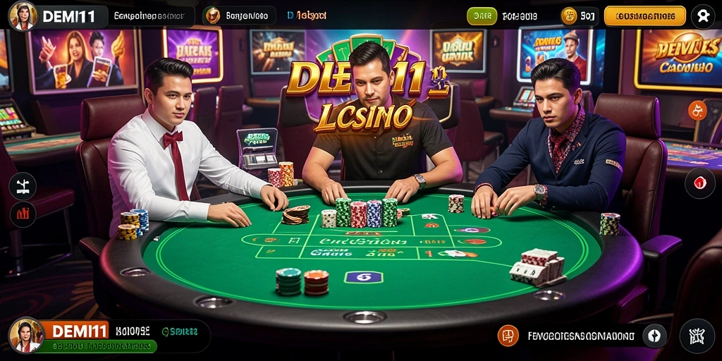 Screenshot gameplay Live Casino yang menampilkan dealer dan meja permainan.