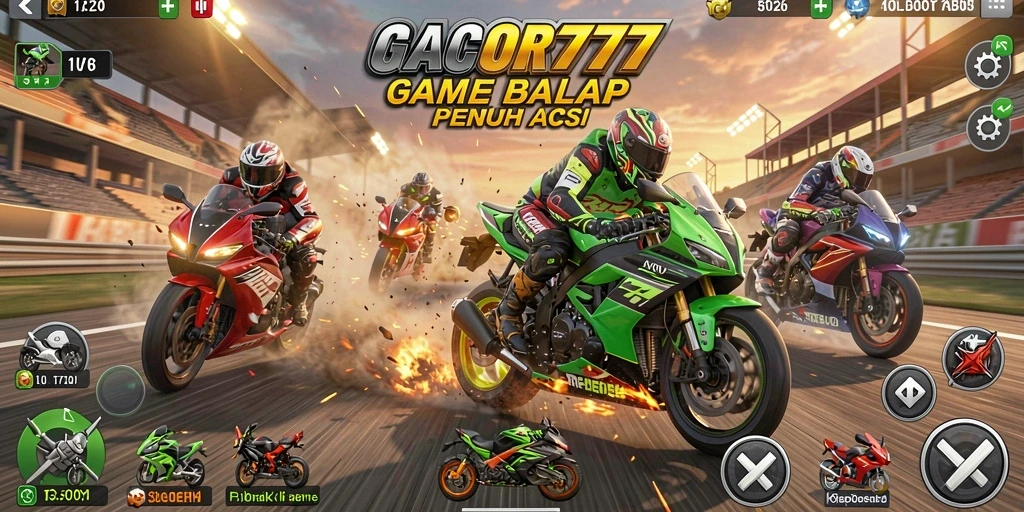 Gameplay GACOR777 yang seru dan mendebarkan saat balapan motor.