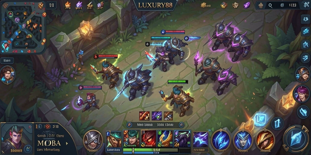 Tangkapan layar gameplay <strong>LUXURY88</strong> yang menampilkan pertarungan epik antar tim.