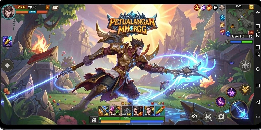 Screenshot gameplay <strong>OKJK</strong> dengan aksi mendebarkan dalam pertarungan MMORPG.