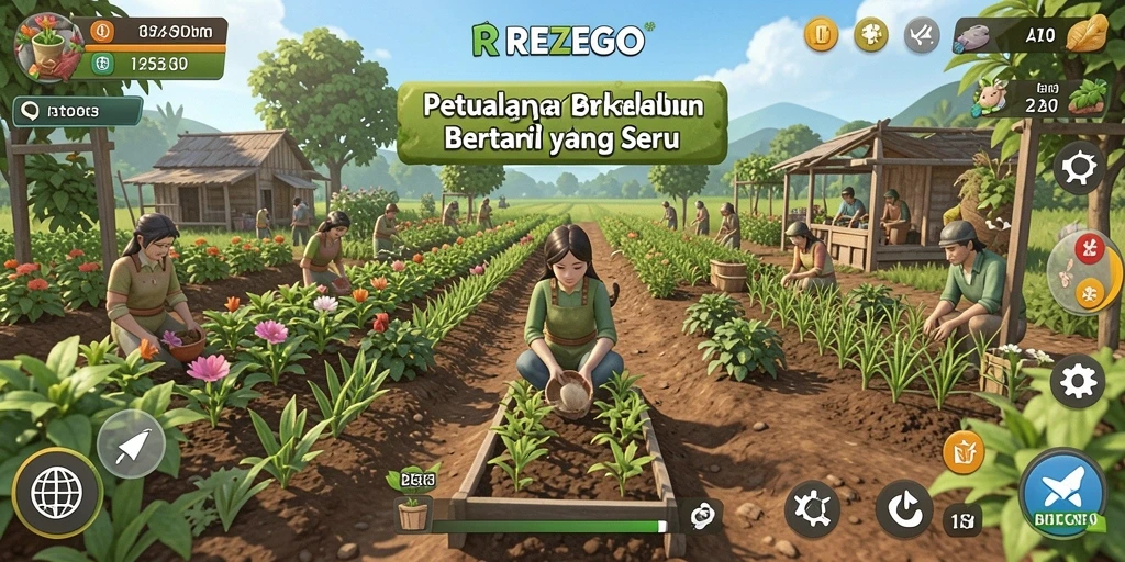 Screenshot gameplay REZEGO dengan suasana bertani yang menawan.