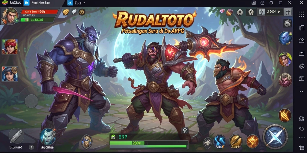 Screenshot dari gameplay RUDALTOTO menampilkan pertarungan seru di dunia fantasi.